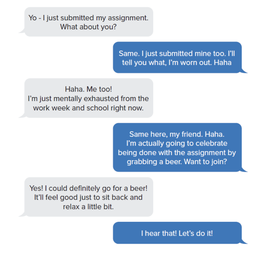 Text Message Thread with Classmate